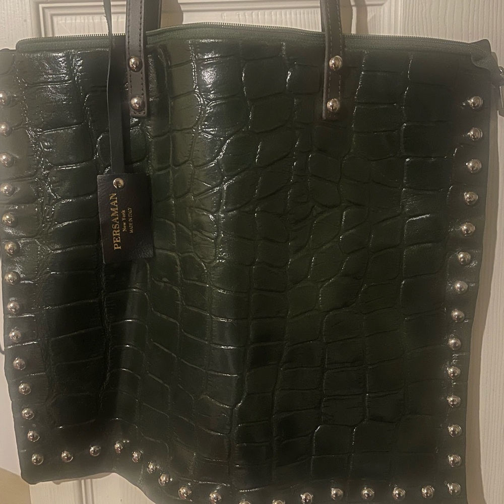 Persaman New York Green Croc-Embossed Tote